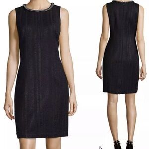 Karl Lagerfeld Dress Black Tweed Sheath Pearl Chain Neck Dress | 6